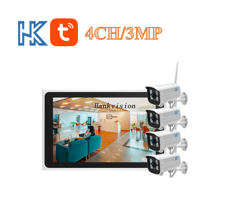 Hankvision WiFi NVR Kit 10" LCD Screen Wireless Kit Video Cameras 8CH 3MP 2.4G Tuya