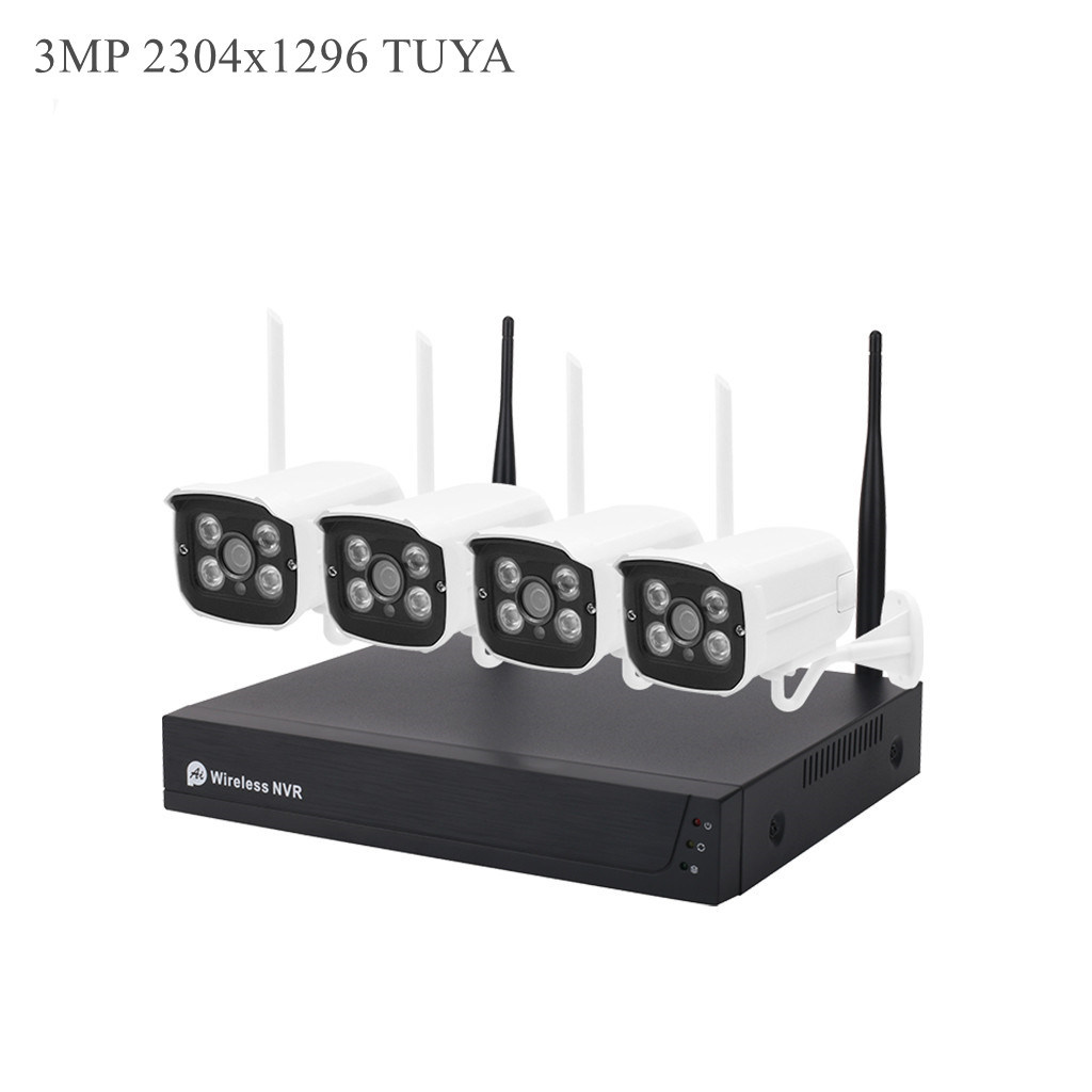 Wireless Kit with IP Camera 3MP WiFi NVR Kit Home Security System 4CH H. 265 Tuya